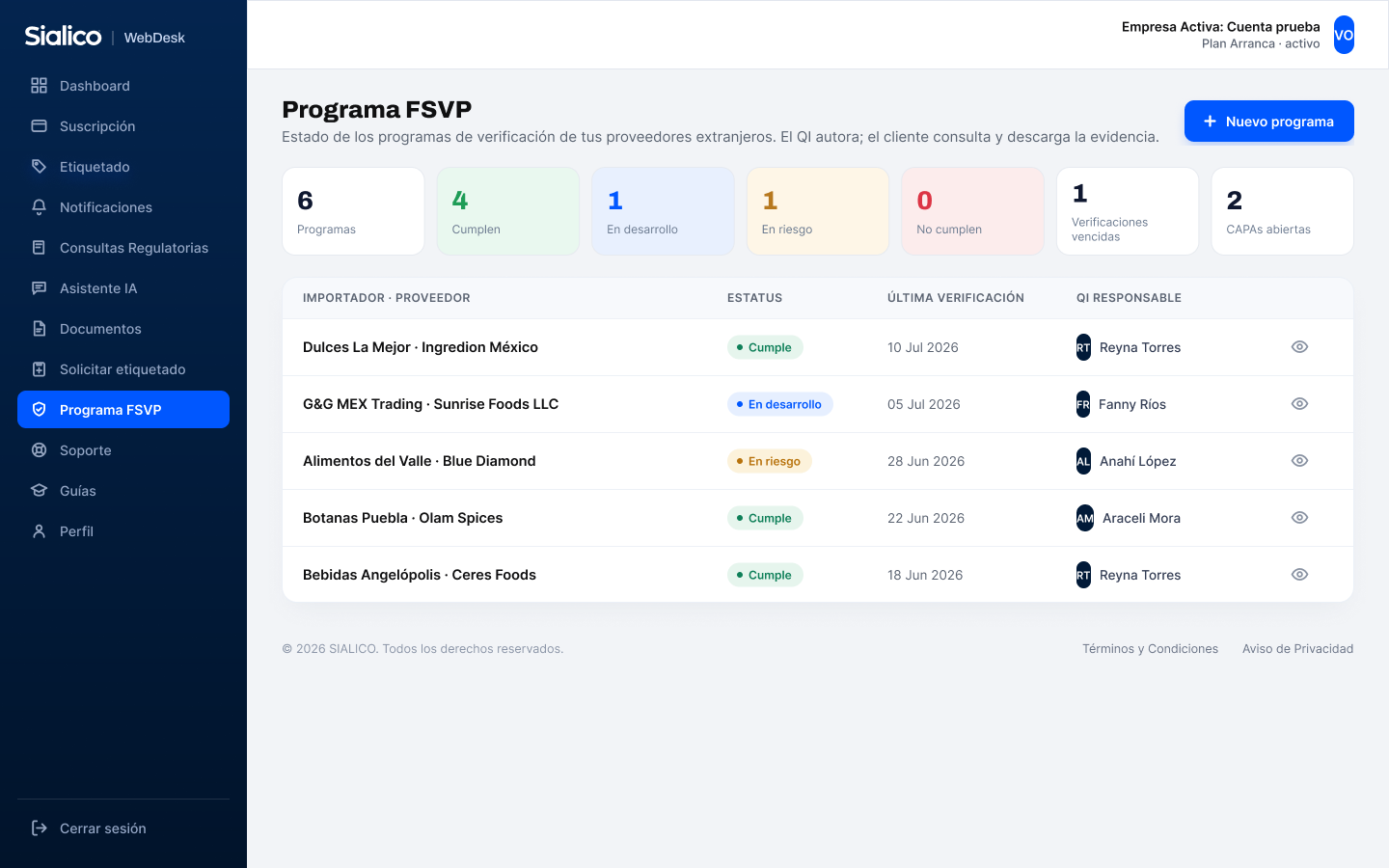 Programa FSVP en WebDesk