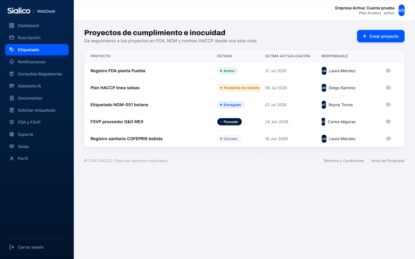 Proyectos de cumplimiento en WebDesk